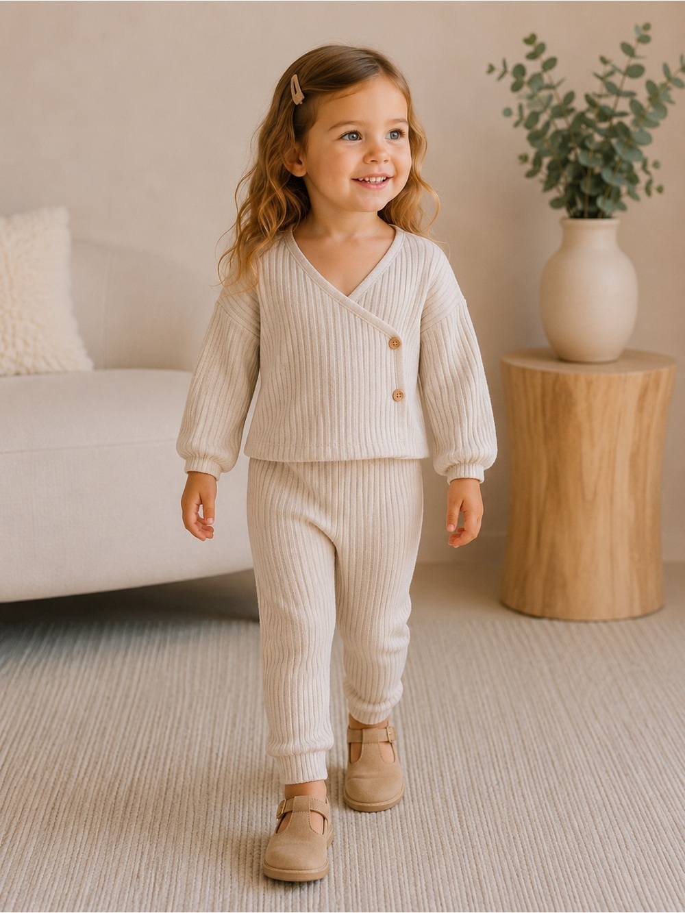 EGG New York Cozy Beige Knit Sweater & Pants Set Boho Baby Quiet Lux Minimalist